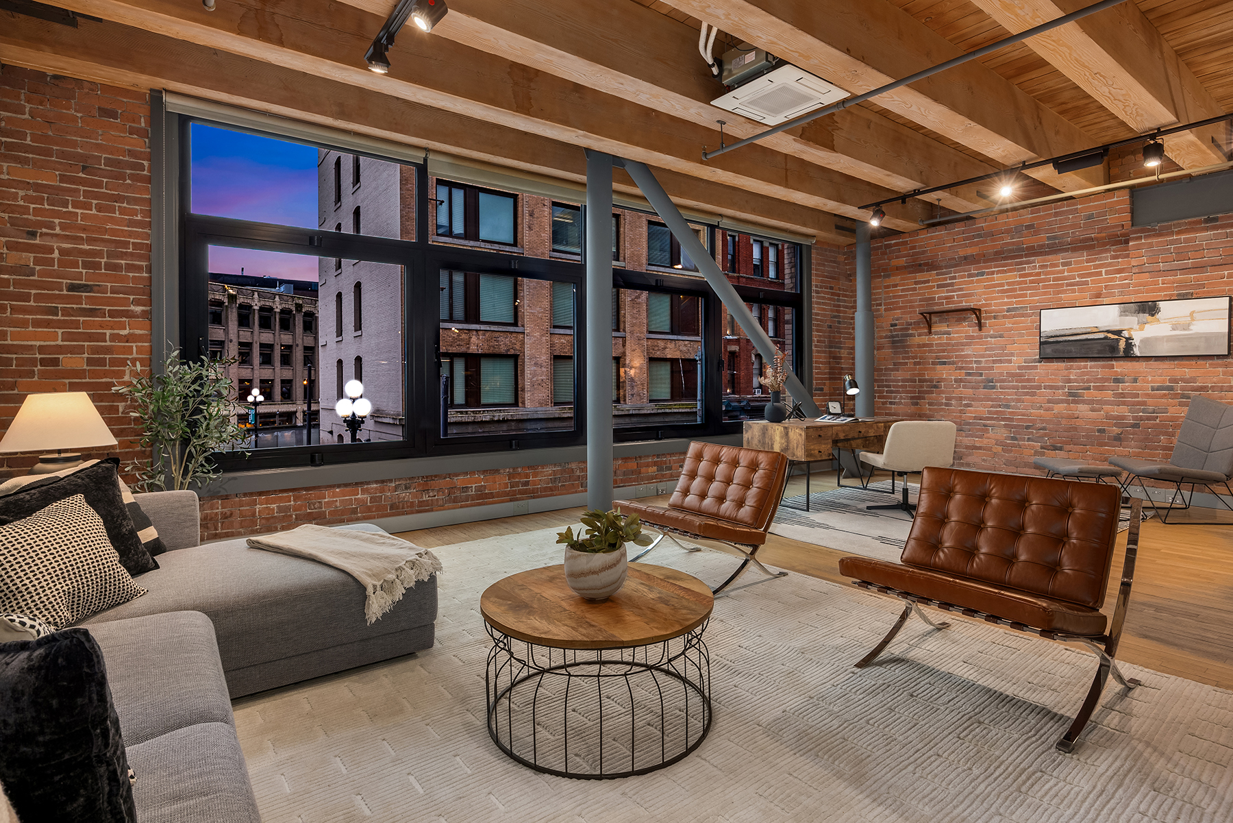 Exposed brick and pivot window detail