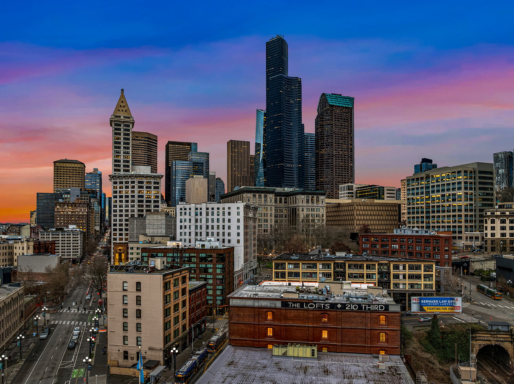 Aerial view of The Lofts and Pioneer Square